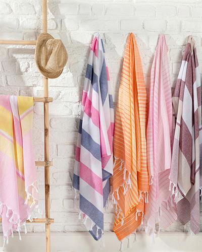 Royal Stripe Пещемал Памук 95x165 см Бургундско бежово