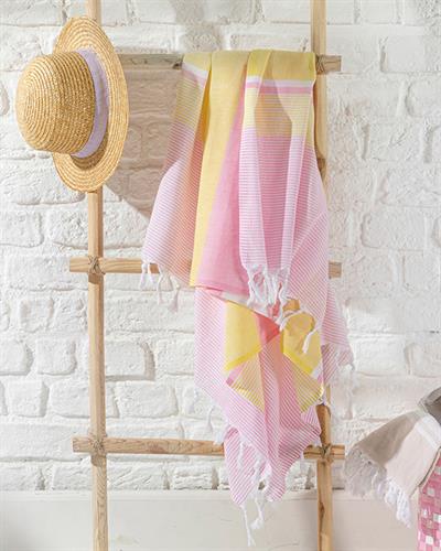 Royal Stripe Пещемал Памук 95x165 см Розов - Жълт