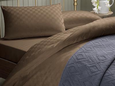 Rustic Check СПАЛНО БЕЛЬО КОМПЛЕ Двоен Памучен Сатен 200x220 cm Beige