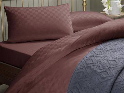 Rustic Check СПАЛНО БЕЛЬО КОМПЛЕ Двоен Памучен Сатен 200x220 cm Cinnamon