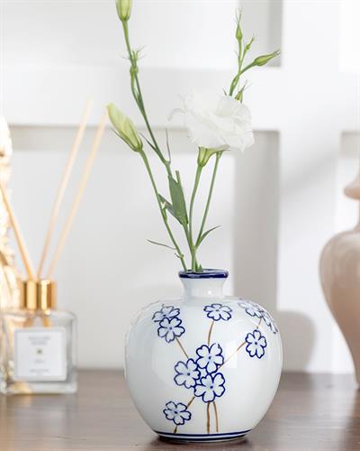 Sakura Ваза Порцелан, Синьо Бяло, 11,0 X 11,0 X 11,5 Cm