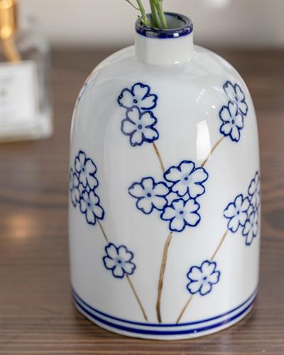 Sakura Ваза Порцелан, Синьо Бяло, 9 X 9 X 15 Cm