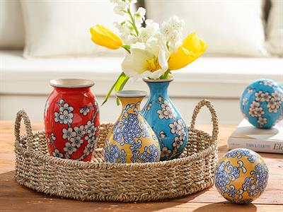 Sakura Garden Ваза Порцелан, Синьо, 10 X 10 X 15 Cm