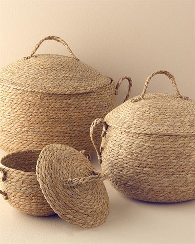 Shabby Кошница 3 бр. Слама 39x37+32x29+22x20 см Натурален..