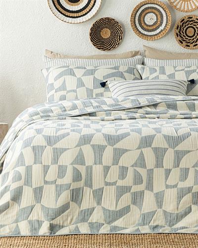 Shape Sections Покривка За Легло Комплект Единичен Размер, Жакард, Синьо, 160 X 240 Cm