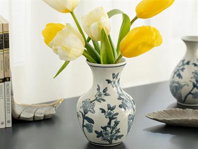 Shine Bright Ваза Порцелан, Синьо Бяло, #