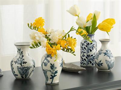 Shine Bright Ваза Порцелан, Синьо Бяло, #