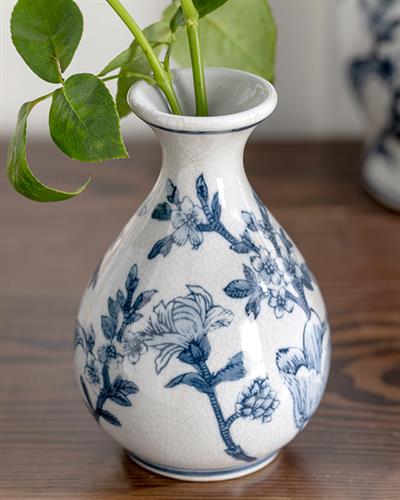 Shine Bright Ваза Порцелан, Синьо Бяло, 10 X 10 X 15 Cm