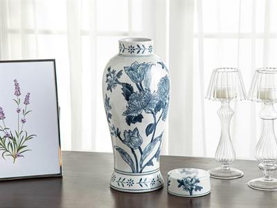 Shine Bright Ваза С Капак Порцелан 14x14x31 см Син - Бял.