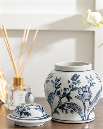 Shine Bright Куб Порцелан, Синьо Бяло, 15 X 15 X 21 Cm