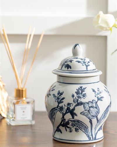 Shine Bright Куб Порцелан, Синьо Бяло, 15 X 15 X 21 Cm