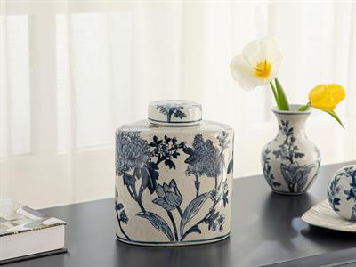 Shine Bright Куб Порцелан, Синьо Бяло, 18,5 X 11 X 21 Cm