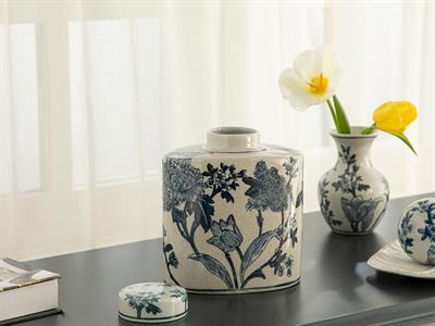 Shine Bright Куб Порцелан, Синьо Бяло, 18,5 X 11 X 21 Cm