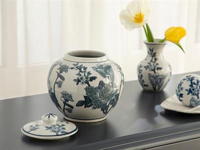 Shine Bright Куб Порцелан, Синьо Бяло, 19,5 X 19,5 X 20,5 Cm