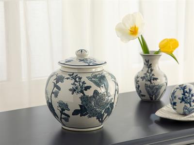 Shine Bright Куб Порцелан, Синьо Бяло, 19,5 X 19,5 X 20,5 Cm