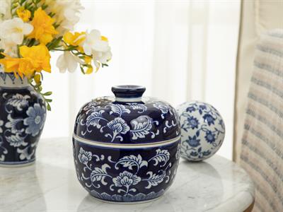 Siena Ваза С Капак Порцелан 15,5x15,5x15,5 см Син - Бял.