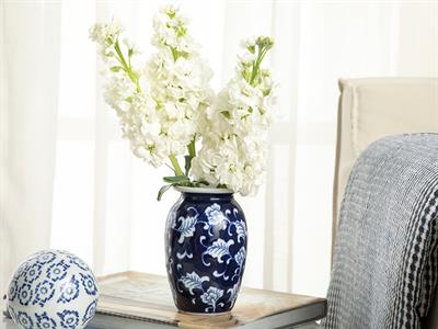 Siena Ваза Порцелан, Синьо Бяло, 9,5 X 9,5 X 14,5 Cm