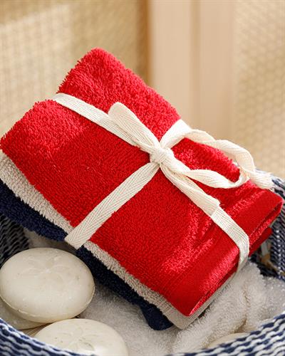 Simple Хавлия Комплект 3 Бр., Рипсено, Тъмно Бежово-Морско Синьо-Червено, 30 X 30 Cm