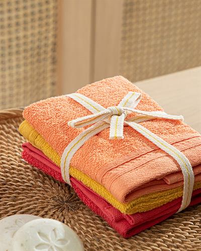 Simple Хавлии За Ръце 3 Бр., Памучен, Жълто-Оранжево-Розово, 30 X 30 Cm