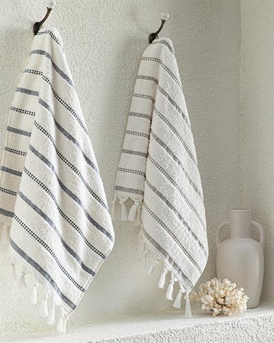 Sirius Хавлия За Лице С Ресни, Памучен, Екрю-Морско Синьо, 50 X 70 Cm