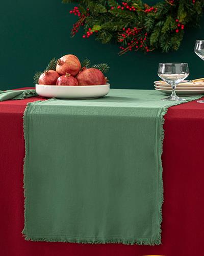 Smooth Fringes Ранър Памучен, Зелено, 40 X 150 Cm