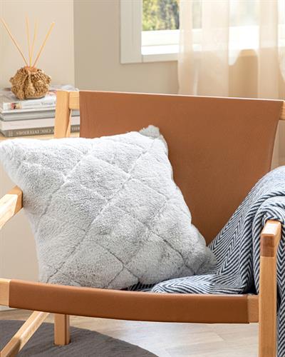 Soft Touch Rabbit Plush Cover Throw Pillows 45x45 cm Light Gray