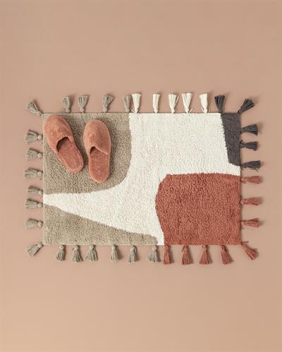 Square Постелка За Баня Памучен, Бежово-Плочка, 60 X 90 Cm