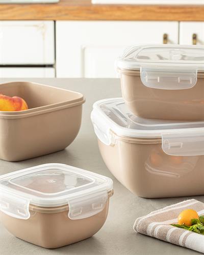 Stella Кутия За Съхранение Квадрат Пластмаса 1500 мл Бежов