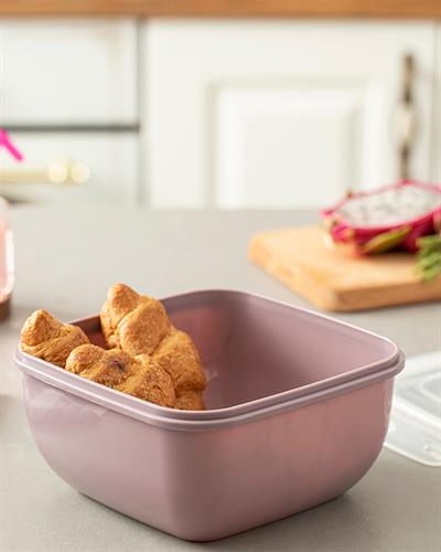 Stella Кутия За Съхранение Квадратна, Пластмасов, Тъмно Розово, 1500 Ml