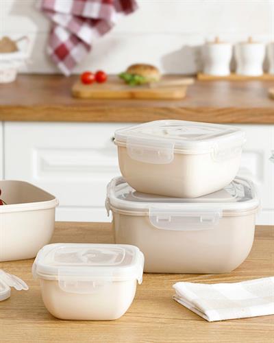 Stella Кутия За Съхранение Квадрат Пластмаса 2400 мл Кремав