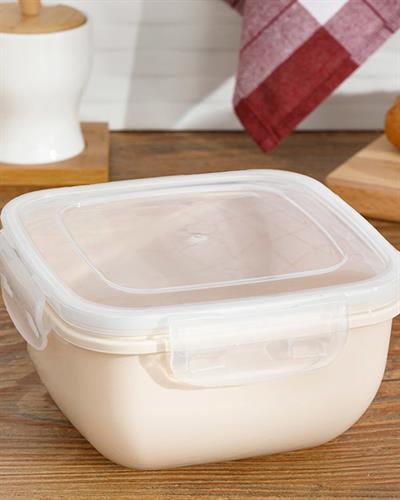 Stella Кутия За Съхранение Квадрат Пластмаса 2400 мл Кремав