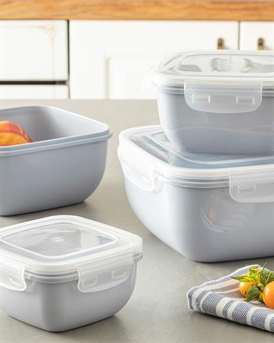 Stella Кутия За Съхранение Квадратна, Пластмасов, Сиво, 2400 Ml