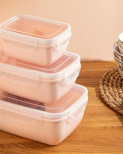 Stella Комплект Кутия За Съхранение 3 Бр. Правоъгълник, Пластмасов, Розово, 400-800-1400 Ml