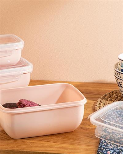 Stella Комплект Кутия За Съхранение 3 Бр. Правоъгълник, Пластмасов, Розово, 400-800-1400 Ml