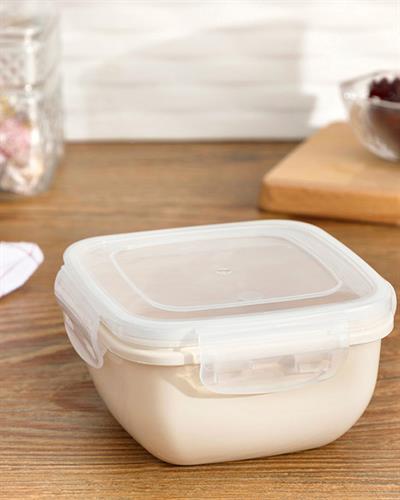 Stella Кутия За Съхранение Квадрат Пластмаса 500 мл Кремав