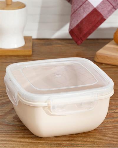 Stella Кутия За Съхранение Квадрат Пластмаса 900 мл Кремав