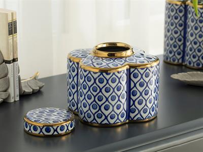 Stephanie Куб Порцелан, Синьо-Бяло-Злато, 16,5 X 16,5 X 16,5 Cm