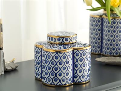 Stephanie Куб Порцелан, Синьо-Бяло-Злато, 16,5 X 16,5 X 16,5 Cm