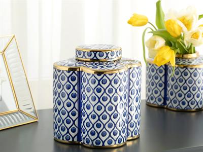 Stephanie Куб Порцелан, Синьо-Бяло-Злато, 17 X 17 X 22 Cm