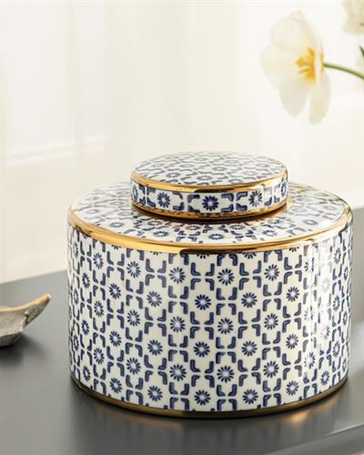 Steve Ваза С Капак Порцелан 21,5x21,5x17,5 см Син - Бял - Златен