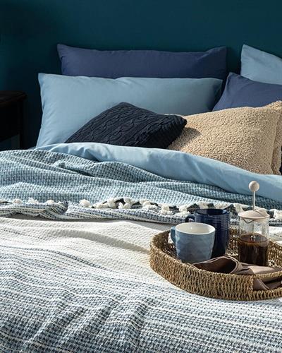 Stravage Покривка За Легло Единичен Размер, Тъкан, Синьо, 160 X 240 Cm