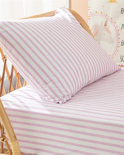 Stripe Детски Чаршаф С Ластик Памучен, Люляк., 100 X 200 Cm