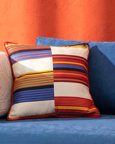 Stripe Пълнена Възглавница Отпечатан, Екрю-Червено, 45 X 45 Cm