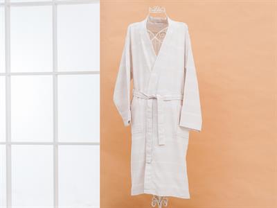 Stripe Turkish Bath Towel mens Bathrobe L Light Beige