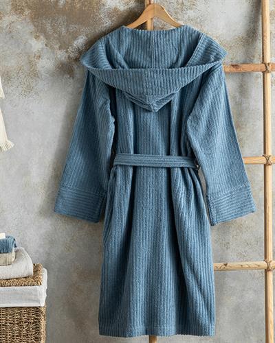 Stripe Cottony Twilled Bathrobe L-XL Indigo
