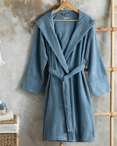 Stripe Cottony Twilled Bathrobe L-XL Indigo