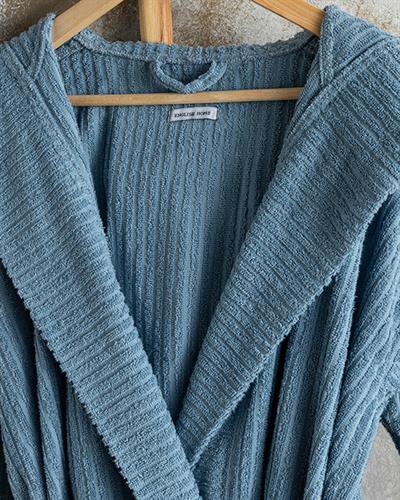 Stripe Cottony Twilled Bathrobe L-XL Indigo