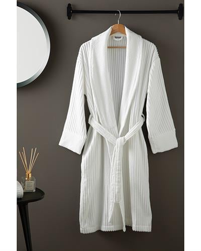 Strıpe Cotton Bathrobe S-M White