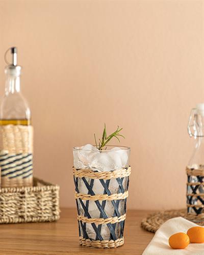 Stripe Wicker Glass Wicker Bottle 250 ml Dark Blue