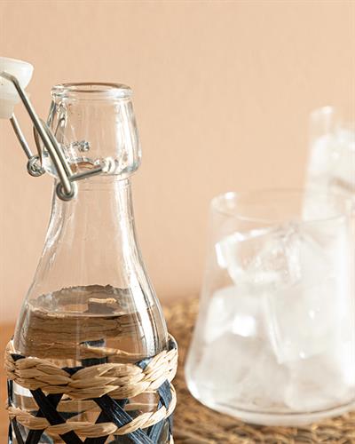 Stripe Wicker Glass Wicker Bottle 250 ml Dark Blue